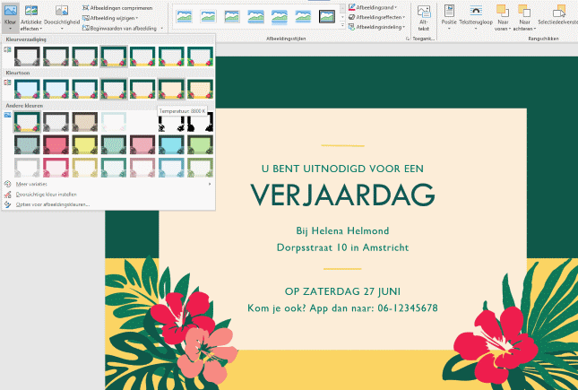 Kleuren sjablon aanpassen
